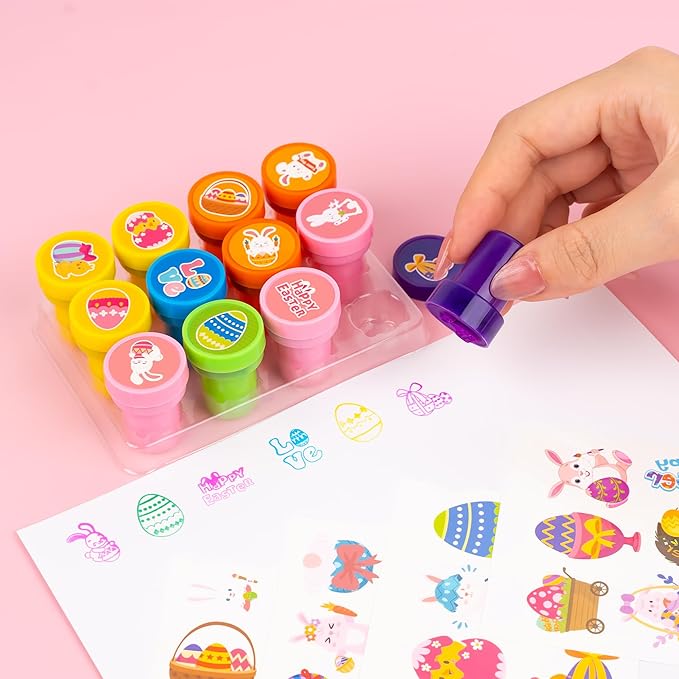 36PCS Easter Party Favors - 24PCS Temporary Tattoos & 12PCS Stamps - Ideal Spring Egg Bunny Themed Birthday Card Decorations Supplies Goodie Bag Cute Rewards for Boys Girls Classroom Gifts Prizes