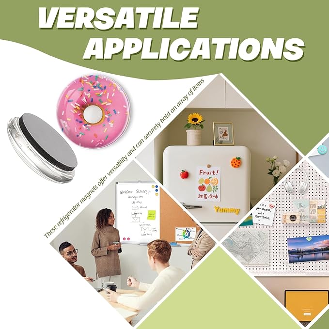 Fridge Magnets 6 Pcs Araffe Donut with Pink Frosting and Sprinkles Round Strong Magnetic Glass Small Refrigerator Magnet,Home Decoration for Office Whiteboards,Classrooms,Cabinet and Dishwasher