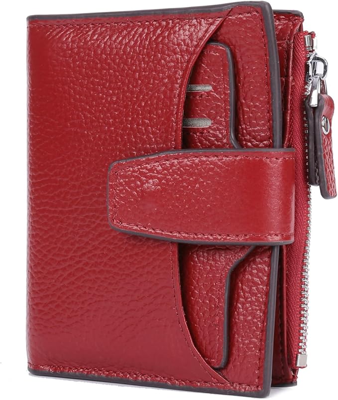 AINIMOER Women's RFID Blocking Leather Small Compact Bi-fold Zipper Pocket Wallet Card Case Purse with id Window