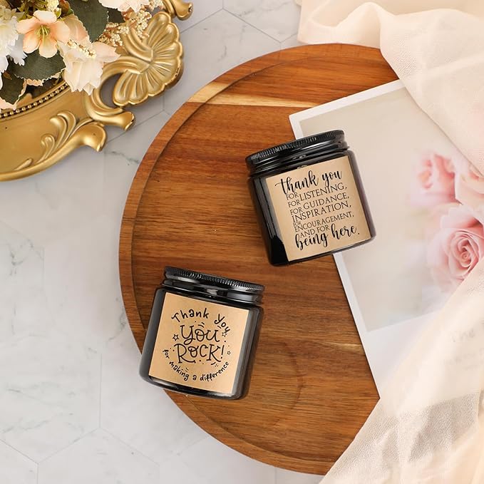 Roowest 10 Jars Thank You Gift Candles 3.5 oz Valentines Employee Appreciation Gifts Bulk Soy Wax Jar Inspirational Candle Thank You Coworkers Employee Women Secretaries Teacher(Black,Classic,Cute)