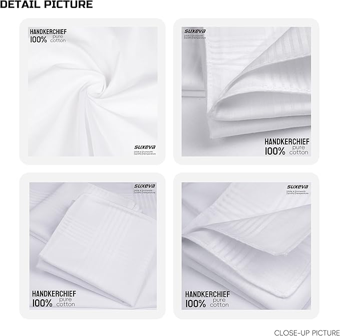 Gifts Cotton Handkerchiefs 100% Soft Cotton 12-Pack White handkerchif and Blue cotton handkerchief for Men and Women