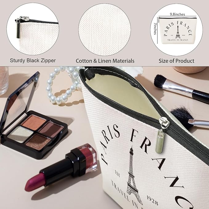 Parisian Makeup Bag Paris Gifts for Paris Lover Travel in France Cosmetic Bag France City Toiletry Bag French Souvenirs for Christmas Birthday Gift for Women Friends Sisters Girls Trip Gifts Favors