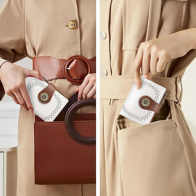 SENDEFN Small Wallets for Women Bifold RFID Blocking Leather Card Holder Compact Wallet with Zipper Coin Pocket