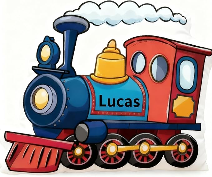 Custom Cartoon Train Pillow with Name Personalized Train Shaped Pillow Customized Cartoon Steam Locomotive Soft Plush Pillow for Room Decor for Birthday Christmas