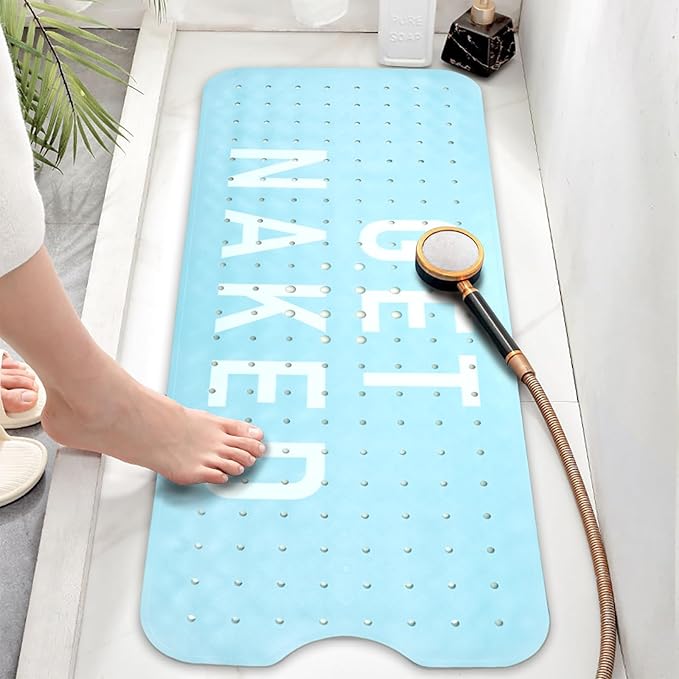 Bathtub Mat Non Slip, Get Naked Extra Long Bath tub Mat Shower Floor Mat with Suction Cups and Drain Holes for Adults Kids Elderly 40 X 16 Inch