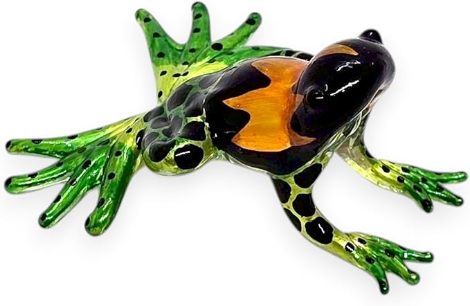 WitnyStore 2¼" Black Orange Green Frog Artistic Blown Glass Figurine Premium Hand-Blown Statue Tabletop Decoration Unique Collectible for Adult Collectors Handcrafted Elegant Home Room Decor