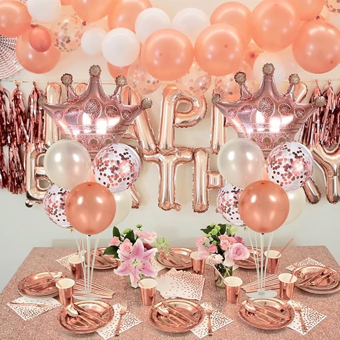 Rose Gold Balloon Stand Kit For Table 2 Set with 2 Rose Gold Crown Balloons Rose Gold Party Decorations Balloon Stand Table Centerpiece for Table, Wedding Baby Shower Queen Birthday Party Decorations