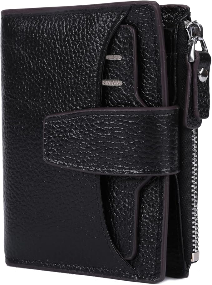 AINIMOER Women's RFID Blocking Leather Small Compact Bi-fold Zipper Pocket Wallet Card Case Purse with id Window