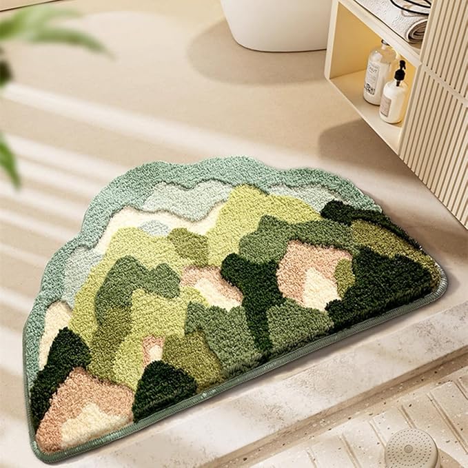 Ankah Shower Rug Bath Mat Forest Series Cartoon Design Bathroom Rug, Fluffy, Soft, Non-Slip, Durable, Absorbent Bath Rug, Irregular Plant Shaped Door Mat and Carpet, 19.68"x 31.49", Moss