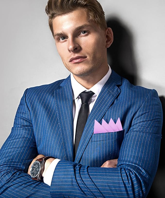 Premium Pre-Folded Four-Point Suit Pocket Square for Men with Sewn Pocket Fold