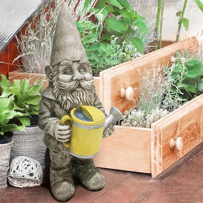 Design House 395830 Indoor/Outdoor Gnome with Watering Can Figurine Statue for Garden Patio Home & Office Décor Housewarming Gifting Birthdays, 18.5" x 6.9" x 7.4, Multicolor