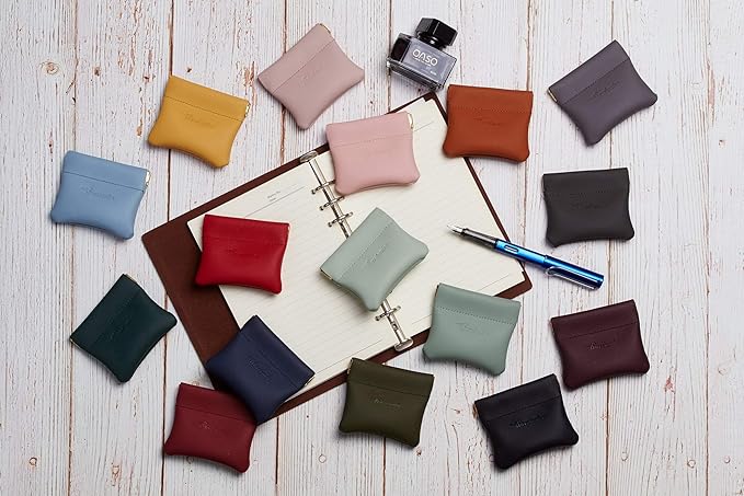 Travelambo Leather Squeeze Coin Purse Pouch Change Holder For Men & Women 2 pcs set