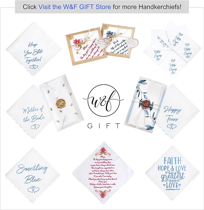 W&F GIFT Handkerchief - 12" x 12" - Something Blue for Bride on Wedding Day - Fun Gift