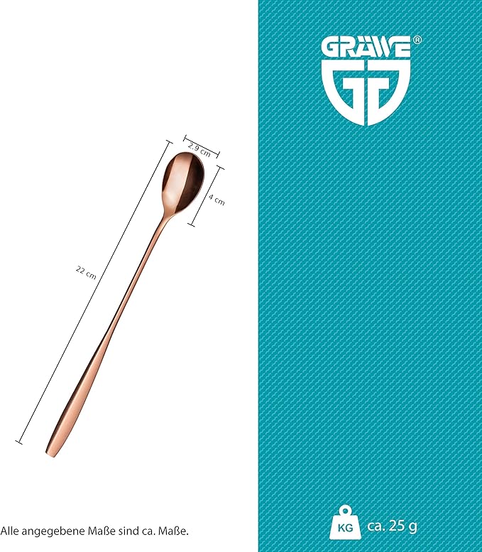 GRÄWE Macchiato Stainless Steel Ice Cream Scoop, Long Spoon Ideal for Coffee, Desserts and Ice Tea, Dishwasher Safe, Red Gold