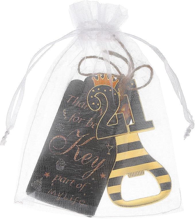 24pcs 21th Gold Keychain Bottle Opener 21th Birthday Party Favors, 21 Keychain Beer Bottle Opener Favors Anniversary Souvenirs Return Gifts for Guests Party Decor Supplies (black 21)