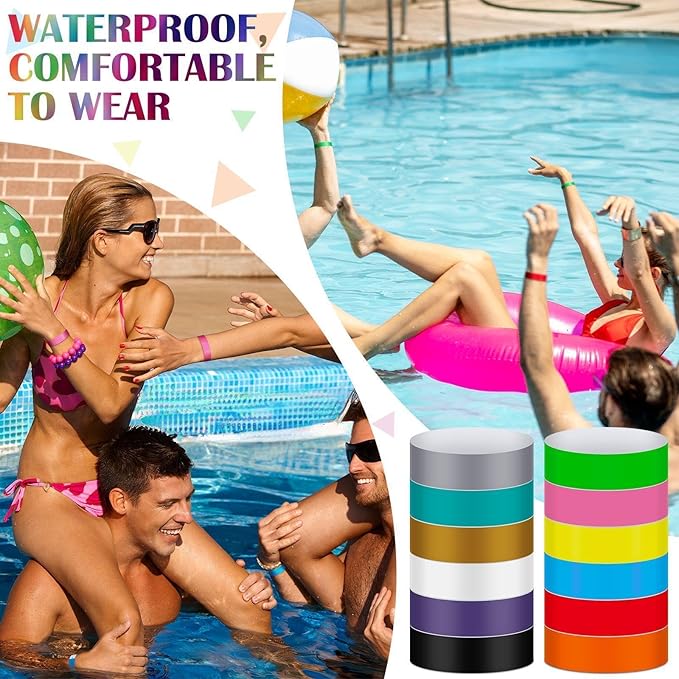 Tudomro 1200 Pack Plastic Paper Wristbands for Events Neon Party Wrist Bands Colored Waterproof Concert Identification Hand Bands Lightweight Adhesive Wristband(Mixed Colors)