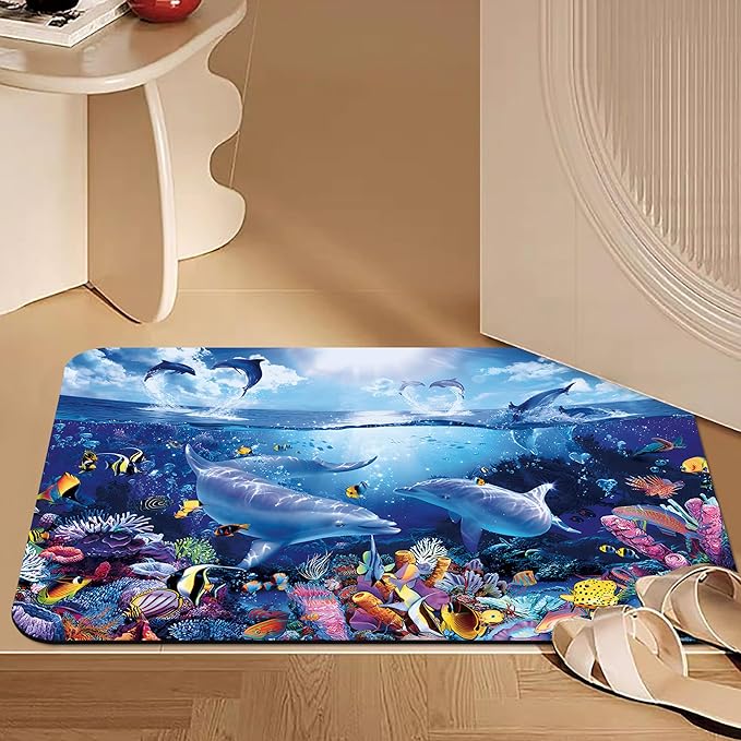 Bathroom Rugs Non Slip Quick Dry Bath mat Rubber Bathroom mat, Super Absorbent Bath mat, Washable Bathroom mat Bath Rugs, Shower Mat Bath Mats for Bath Floor, 15.7x23.6in, Sea Turtle