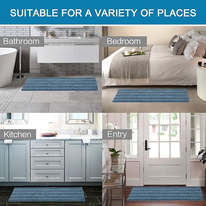 H.VERSAILTEX Bathroom Rugs Bath Mat Runner Rug Non Slip Kitchen Rug Extra Long Bath Rug Runners Oversized 59" x 20" Absorbent Washable Dry Fast Plush Area Rug for Bathroom/Bedroom - Stone Blue