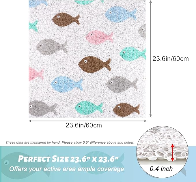 Shower Mat Non-Slip, 24x 24 Inch Square, Soft Comfort Bath Mats with Drainage Holes, PVC Loofah Massage Bathmat for Shower,Bathroom, Wet Areas, Quick Drying