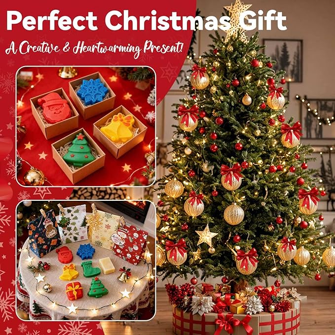 MuseLuxe Soap Making Kit for Adults & Kids - Christmas Soap Making Supplies with Melt and Pour - Base, Silicone Molds, Colorant,Fragrances,Gifts Packaging,DIY Holiday Craft Set for Beginners