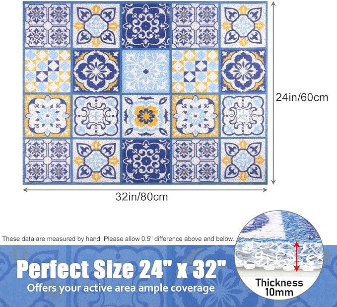 Shower Mat Bathtub Mat Non-Slip, 24x32 Inch, Soft Comfort Bath Mat with Drainage Holes, PVC Loofah Massage Bathmat for Shower, Tub, Bathroom, Wet Areas, Quick Drying