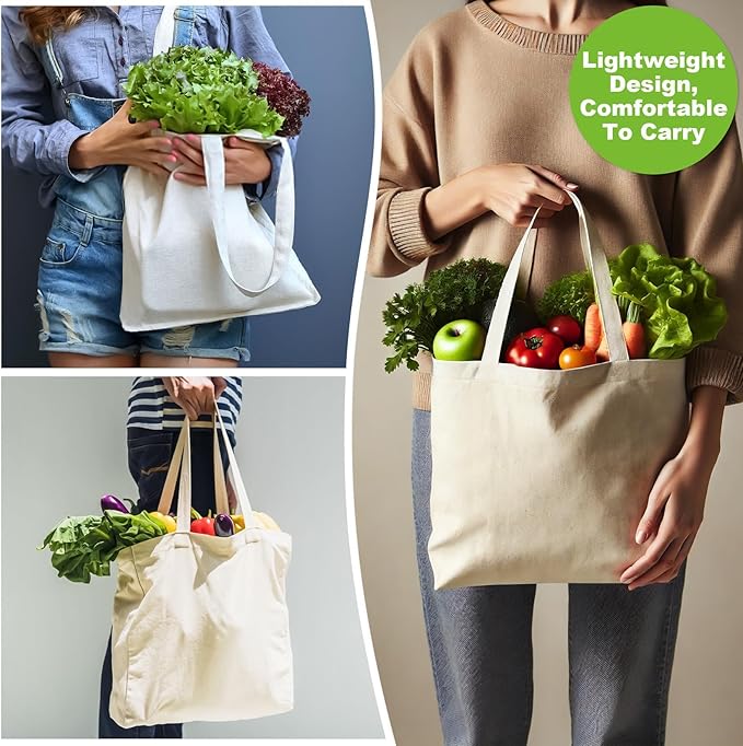 Canvas Tote Bag - 4 PCS Cotton Canvas Reusable Grocery Shopping Blank Tote Bag with Handles for Crafts DIY, Gift, Advertising Promotion Activity