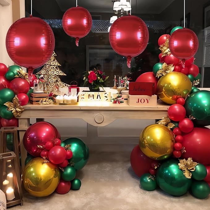 12PCS Red Round Foil Balloons, 22" 15" 10" Large 4D Ball Balloons Metallic Red Mirror Balloon for Graduation Christmas Valentines Galentines Day Wedding Birthday Party Decorations