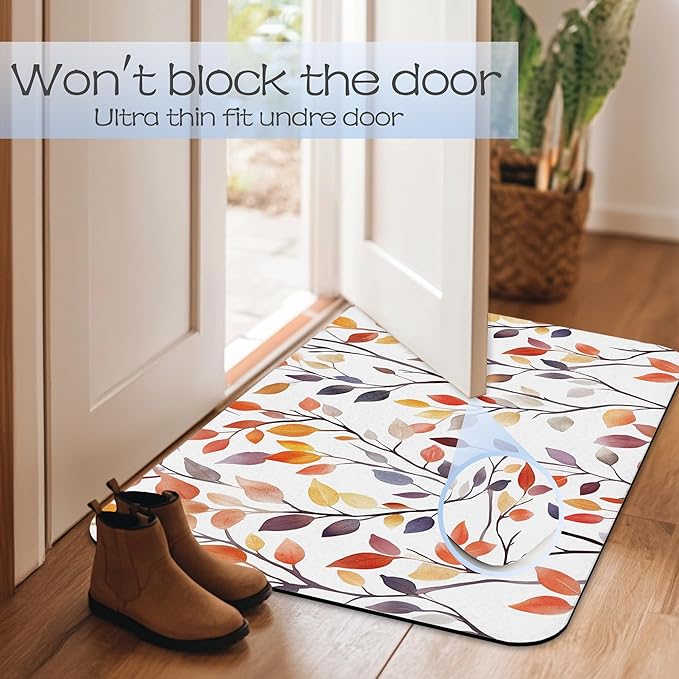 Autumn Leaves Bathroom Rug 29.5"x17", Super Absorbent Fast Drying Bath Mat with Non-Slip Rubber Backing, Thin Low-Profile Easy-Clean Bathroom Floor Mat for Shower or Tub