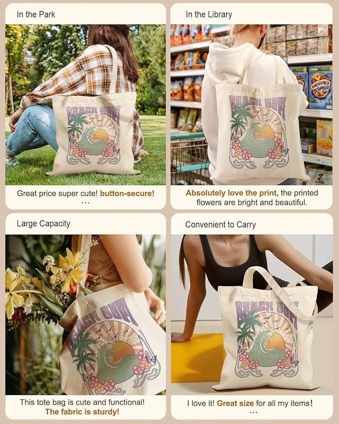 Miss Adola Aesthetic Tote Bag for Girls - with Magnetic Buckle and Zipper Inner Pocket for Women Lady Canvas Cotton Tote Bag