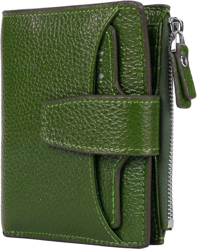 AINIMOER Women's RFID Blocking Leather Small Compact Bi-fold Zipper Pocket Wallet Card Case Purse with id Window