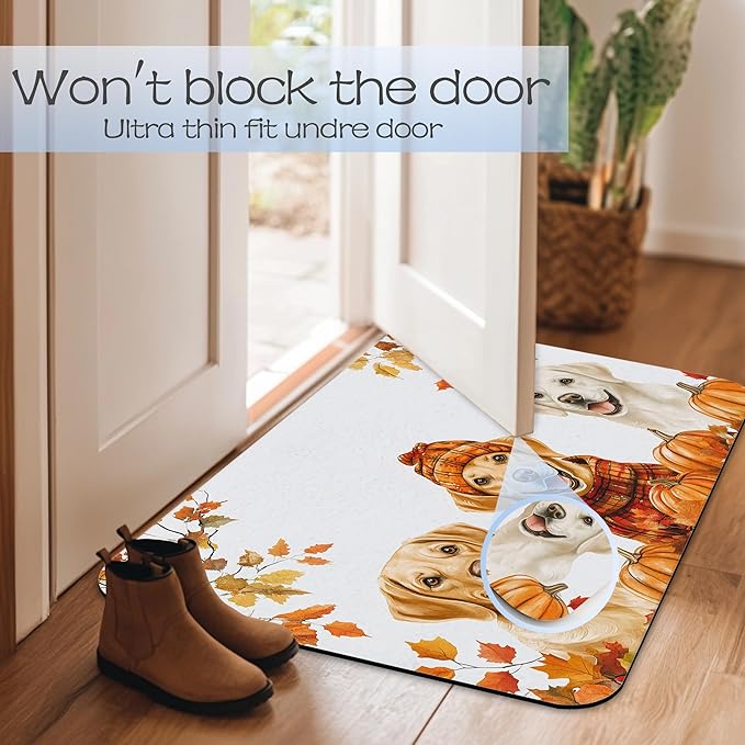 Cute Dog Bathroom Rug 29.5"x17", Super Absorbent Fast Drying Bath Mat with Non-Slip Rubber Backing, Thin Low-Profile Easy-Clean Bathroom Floor Mat for Shower or Tub