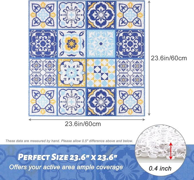 Shower Mat Non-Slip, 24x 24 Inch Square, Soft Comfort Bath Mats with Drainage Holes, PVC Loofah Massage Bathmat for Shower, Tub, Bathroom, Wet Areas, Quick Drying