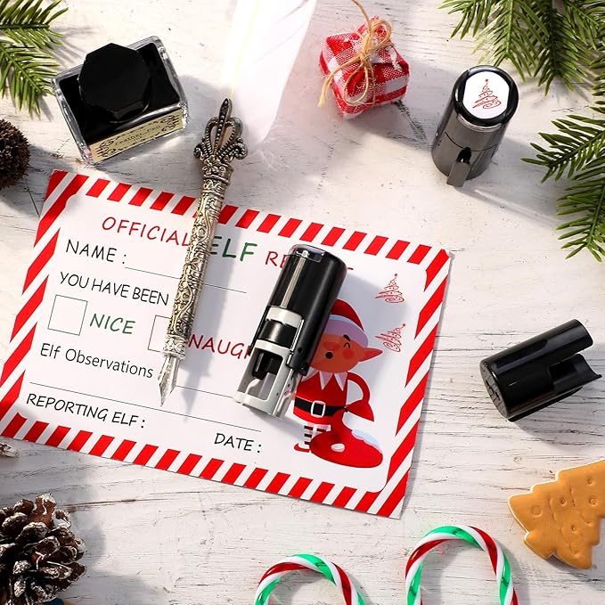 Supervitae 2 Pack Christmas Tree Print Stamps Ink Stamper Mini Red Self Inking Stamps for Party Activities Craft Supplies