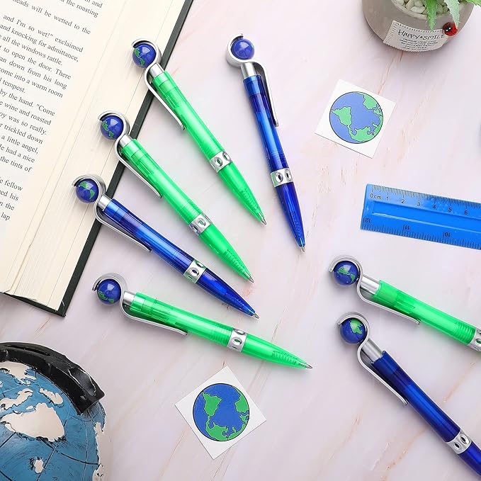 Teling 20 Pcs Earth Retractable Cute Globe Pens Bulk 1.0 mm Tellurion Shape Earth Day Black Ink World Ballpoint Pens for Adults Accessories Office Decoration Supplies