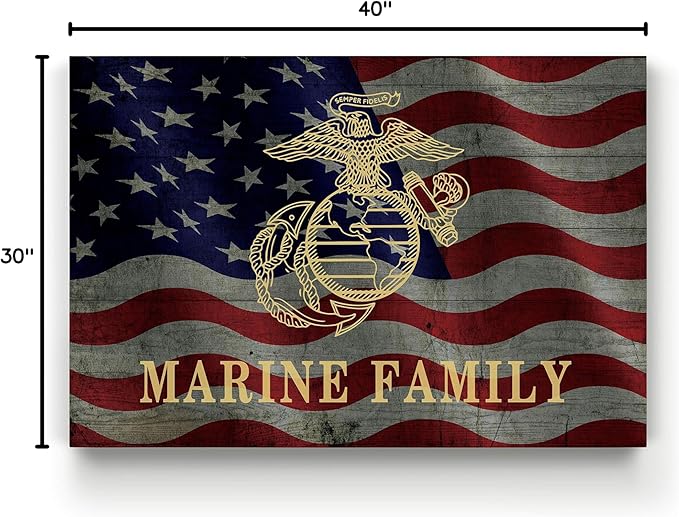 Renditions Gallery Canvas Patriotic Wall Art Modern Paintings & Prints Decorations American Marine Family Glam Loyal Military Wall Hanging for Bedroom Office Kitchen - 30"x40" LT25