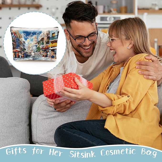 Puerto Rico Gifts Travel Souvenirs - American Souvenris Travel Essentials Must Haves Makeup Pouch Caribbean Sea Puerto Rico Gifts for Women