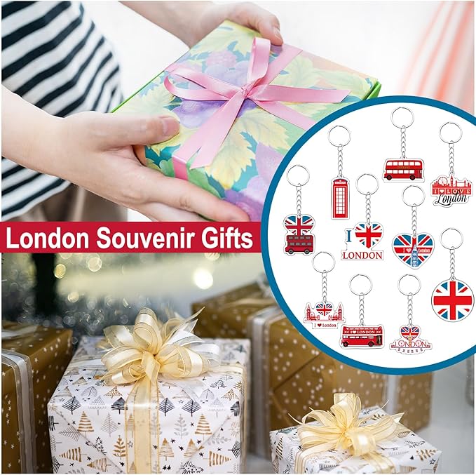 50 Pcs London Souvenirs Acrylic Keychain Gifts Bulk London Keychain Bus Telephone Booth British Flag Travel Souvenirs