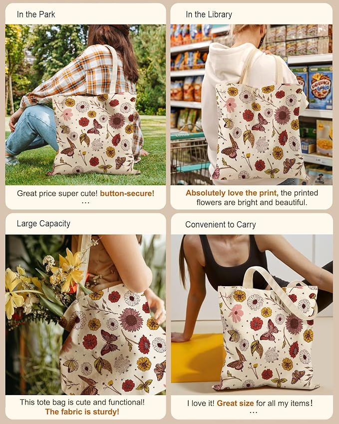 Miss Adola Aesthetic Tote Bag for Girls - with Magnetic Buckle and Zipper Inner Pocket for Women Lady Canvas Cotton Tote Bag
