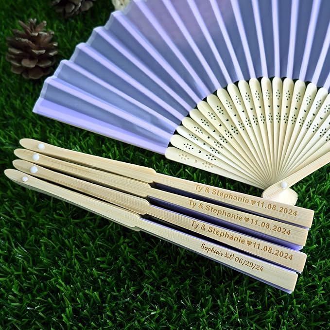 5pcs Personalized Purple Folded Hand Fans, Custom Folding Hand Fans for Wedding Guests, Wedding Gift Party Favors Church Fans Handheld, Birthday Party Supplies Bridal Shower Gifts
