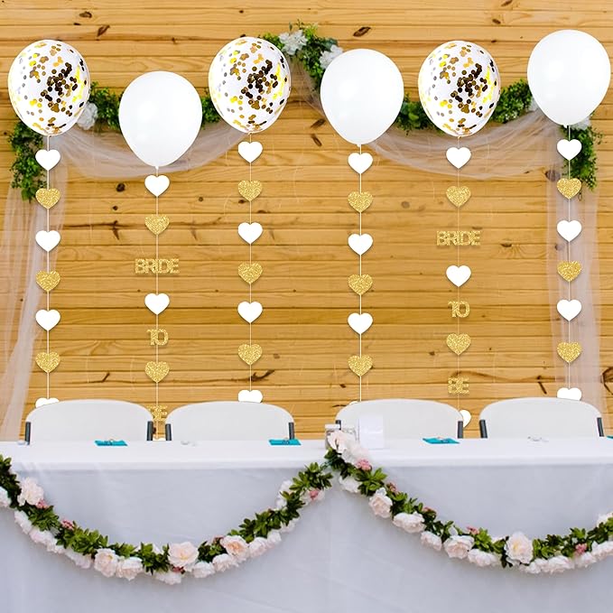 Gold Bride to Be Decorations Gold/White Heart Bride to Be Garland with Balloons for Bridal Shower Engaement Bachelorette Party