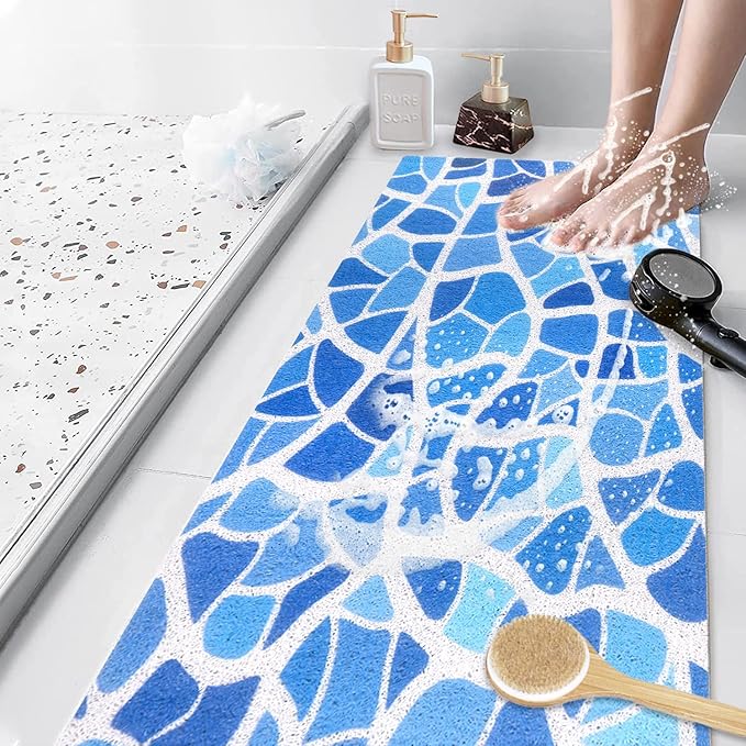 Bathtub Mat Shower Mat Non-Slip, 16x 39 Inch, Soft Comfort Bath Mat with Drainage Holes, PVC Loofah Massage Bathmat for Shower, Tub, Bathroom, Wet Areas, Quick Drying