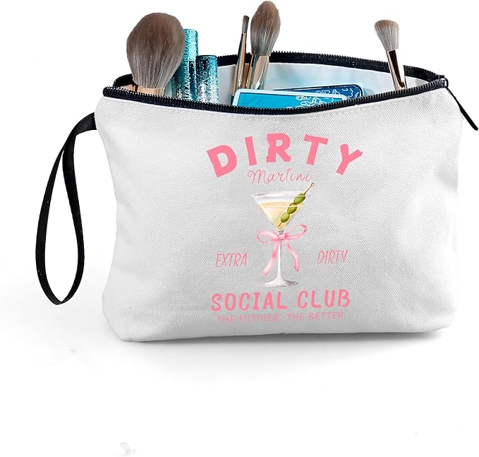 Dirty Martini Gift Cocktail Funny Unique Birthday Drink Accessories for Women Female Coworker Friend Sister Bartender Mixologist Alcohol Lover Makeup Cosmetic Bag Valentine's day