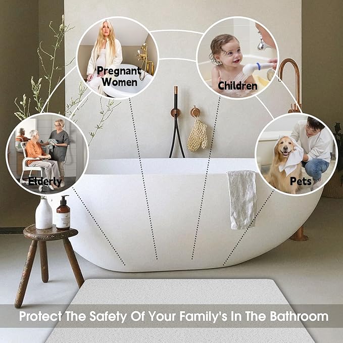 Non Slip Shower Mat, Comfortable Bath mat for Textured Surface,Quick Drying Easy Cleaning Shower Floor Mat for Wet Area,Without Suction Cups Grey 23 x 23