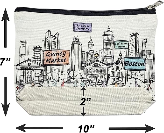 Cities Around the World Artwork Cosmetic Bag Series – Designed in USA, Travel Makeup Bag with Zipper, Souvenir Gift for Women, Artwork Organizer for Purse or Toiletry (Boston)