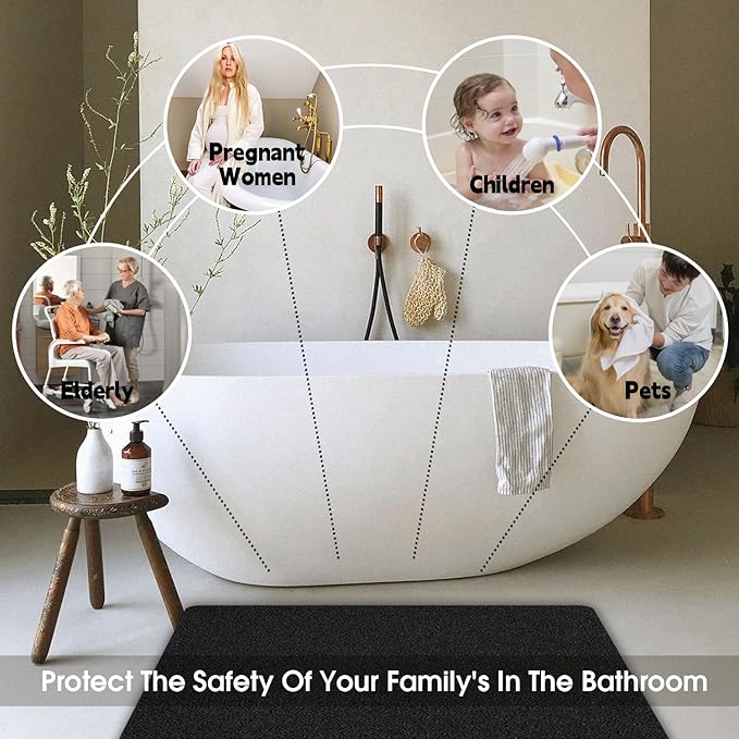 Non Slip Shower Mat, Comfortable Bath mat for Textured Surface,Quick Drying Easy Cleaning Shower Floor Mat for Wet Area,Without Suction Cups Black 23 x 23