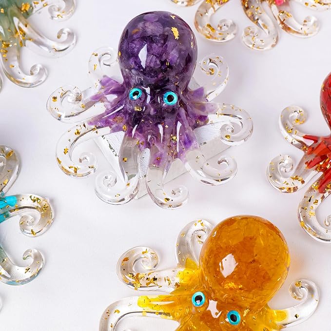 Natural Crystal Red Jasper Gravel Octopus Resin Marine Animals Fish Tank Decorative Ornaments Statue Healing Crystal Home Decor Ladies Gift 3.93"