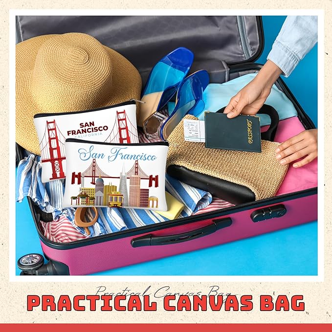 Reginary 12 Pcs City Souvenir Gifts Texas State Gifts Chicago City Souvenirs California Makeup Bag Paris San Francisco Alaska Zippered Cosmetic Bag for Women Traveler Souvenirs(San Francisco)
