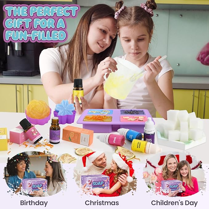 Jcoos Soap Making Kit for Kids, Make Your Own Soap Kit Soap Making Kit Science Kits for Kids, 9 Soap Mold, Soap Base, Scents, Activities Girls Crafts Christmas Gifts