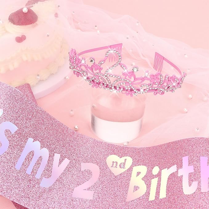 YARIEW Birthday Decorations Glitter Sash and Crown Kit Sparkle Birthday Tiara Crown and Sash Party Outfit Accessory