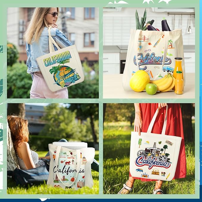 Large Canvas Tote Bags Decorative Themed City Souvenir Gift Bags with Handle Shopping Basket Reusable